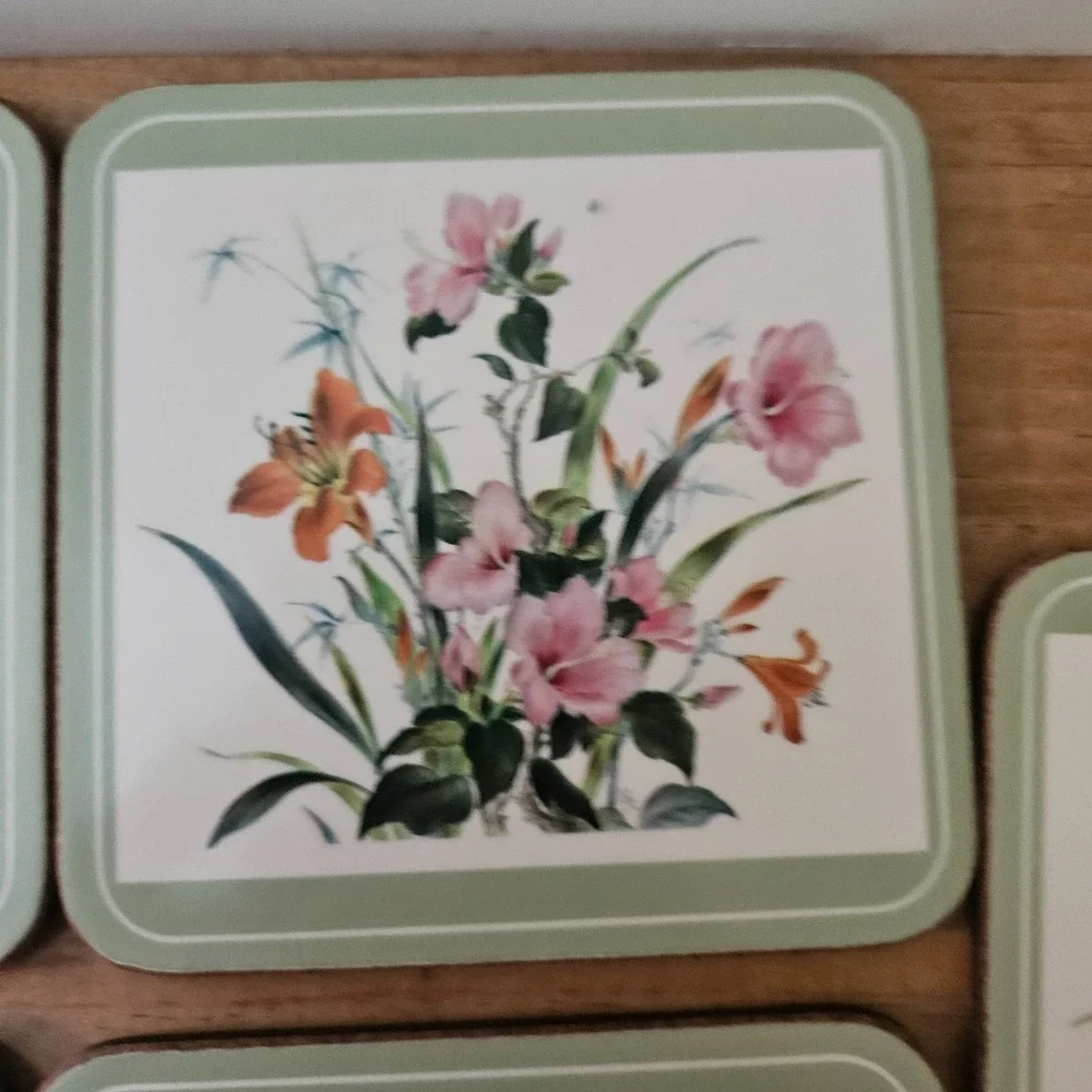 VTG Pimpernel England Floral Cork Back Coasters Set‎ of 5 Botanical Cottagecore